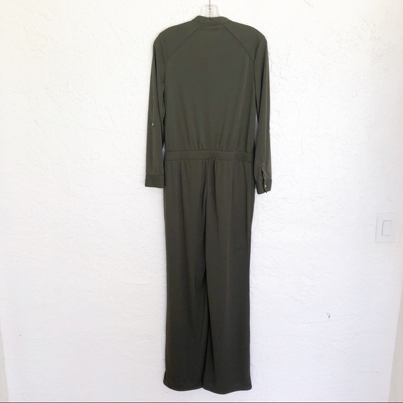 Chico’s Army Green Ruffled Utility Pantsuit Jumpsuit Womens Small - Picture 6 of 8
